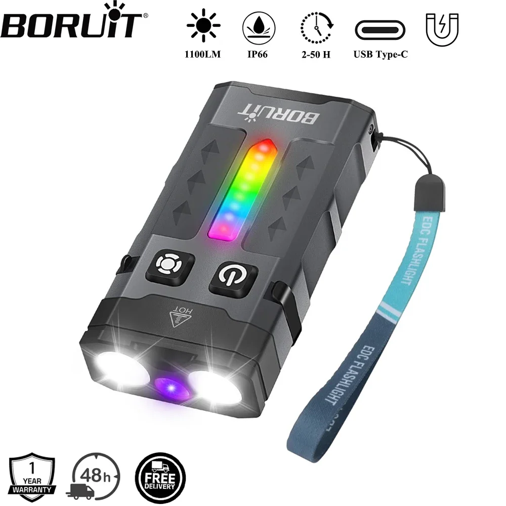 BORUiT EV20 1100LM EDC UV Keyc - Keychain Flashlight 评论和价格